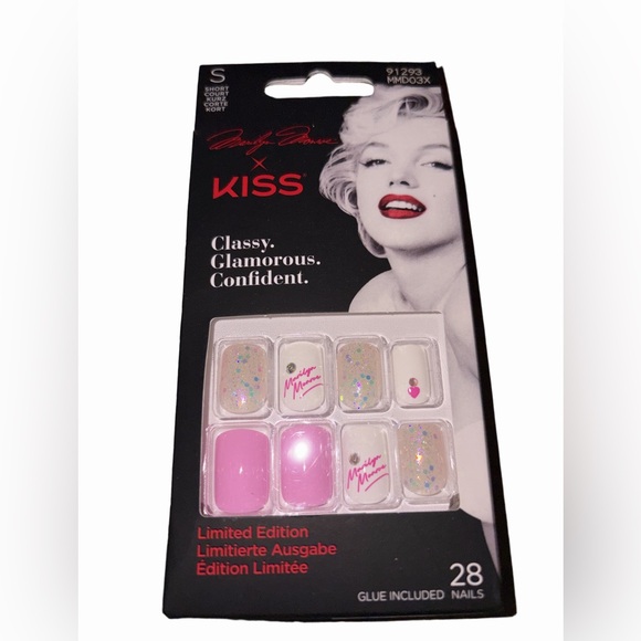 Kiss Other - KISS Marilyn Monroe Pink White Glam Press On Nails Short 28ct w/ Glue NIP